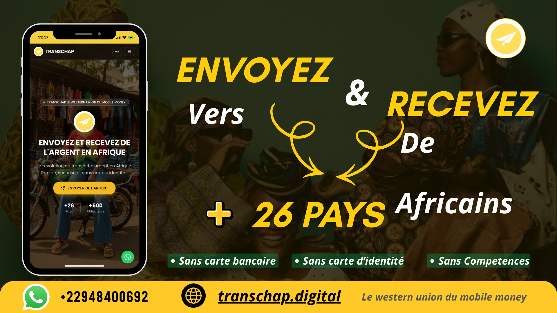 Transchap - Envoyez et recevez de l'argent en Afrique